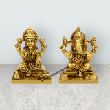 Lakshmi Idol & Ganesh Idol Sitting On Base Pair - 3 x 2 Inches | Brass Idol/ Ganpati Murti & Laxmi Murti for Pooja - Retail Maharaj