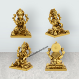 Lakshmi Idol & Ganesh Idol Sitting On Base Pair - 3 x 2 Inches | Brass Idol/ Ganpati Murti & Laxmi Murti for Pooja - Retail Maharaj