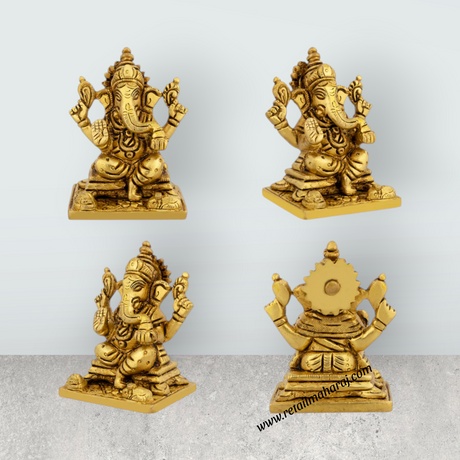 Lakshmi Idol & Ganesh Idol Sitting On Base Pair - 3 x 2 Inches | Brass Idol/ Ganpati Murti & Laxmi Murti for Pooja - Retail Maharaj