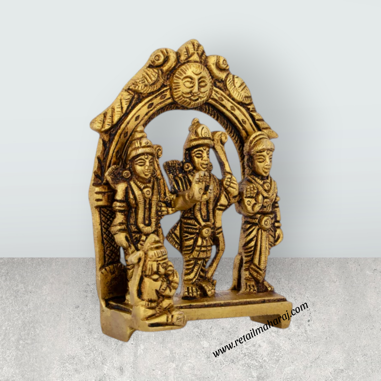 Ram Darbar Murti With Arch - 3.75 x 2.5 Inches | Antique Brass Idol/ Ram Darbar Idol for Pooja