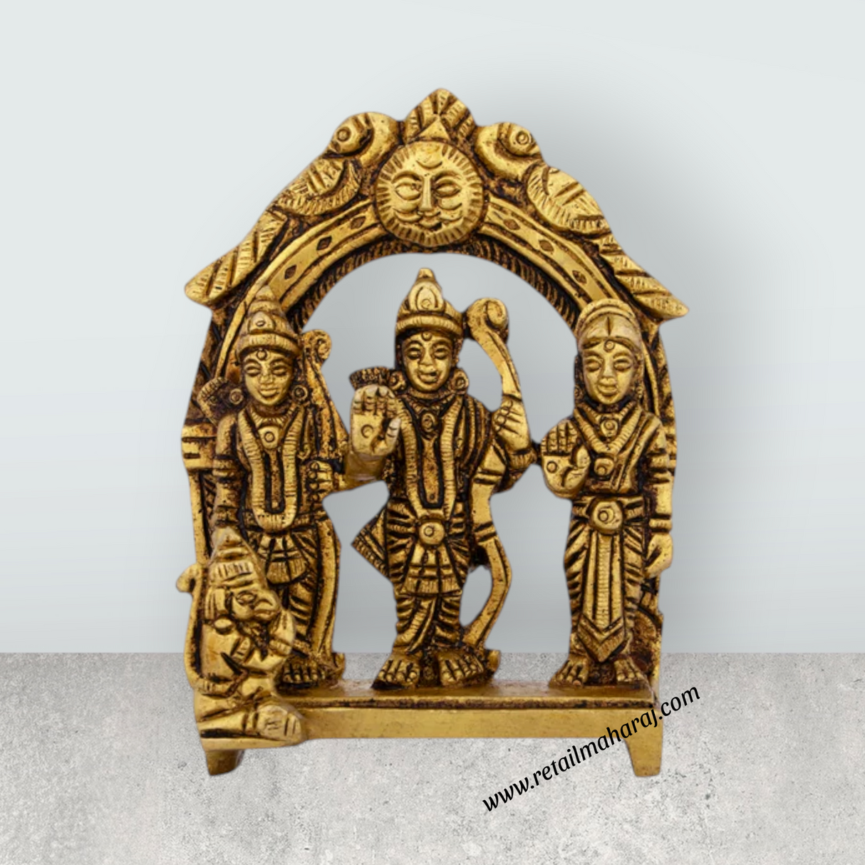 Ram Darbar Murti With Arch - 3.75 x 2.5 Inches | Antique Brass Idol/ Ram Darbar Idol for Pooja