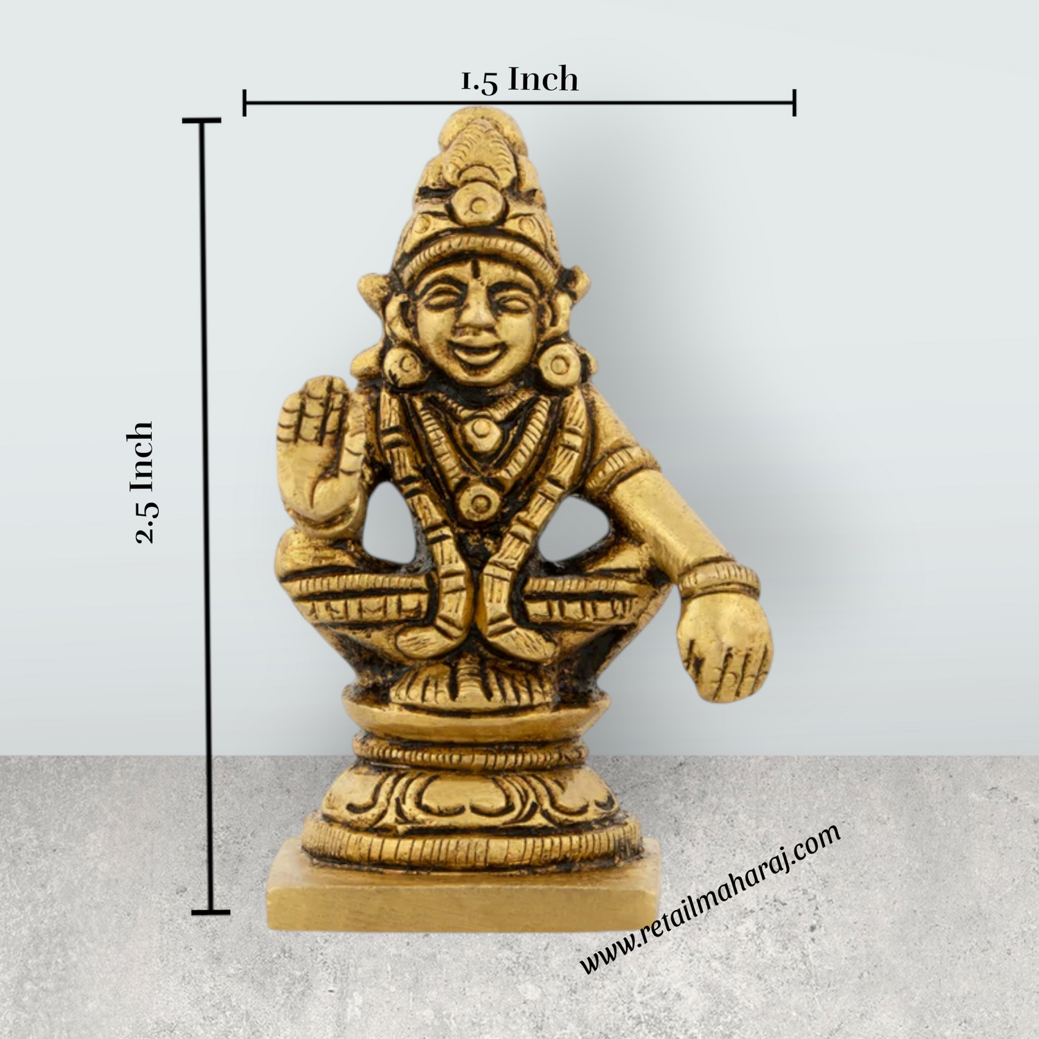 Ayyappan Statue Sitting On Base - 2.5 x 1.5 Inches | Antique Brass Idol/ Ayyappa Idol for Pooja - Retail Maharaj