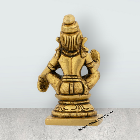 Ayyappan Statue Sitting On Base - 2.5 x 1.5 Inches | Antique Brass Idol/ Ayyappa Idol for Pooja - Retail Maharaj