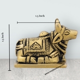 Nandi Statue With Base - 1.5 x 1.5 Inches | Antique Brass Nandi Murti/ Nandhi Statue for Pooja & Worship