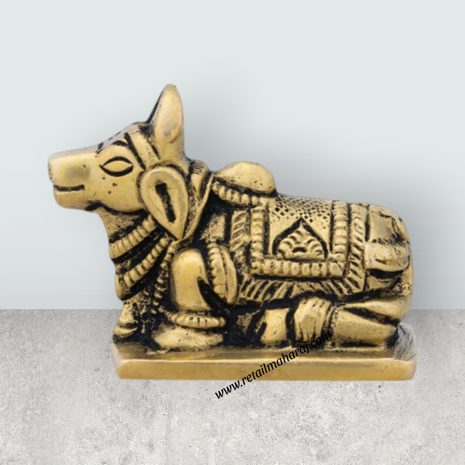 Nandi Statue With Base - 1.5 x 1.5 Inches | Antique Brass Nandi Murti/ Nandhi Statue for Pooja & Worship
