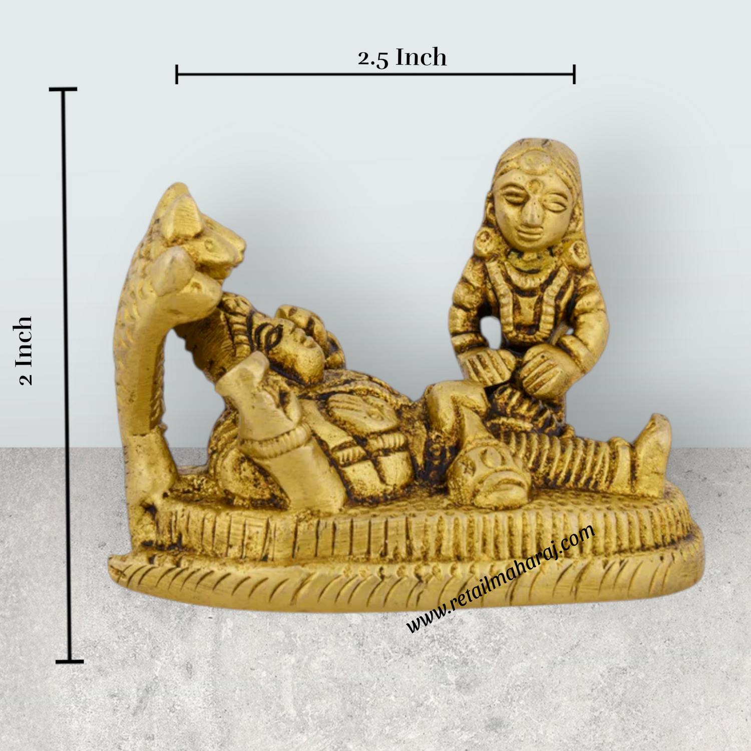 Vishnu Lakshmi Idol With Sheshnag - 2 x 2.5 Inches | Antique Brass Idol/ Laxmi Vishnu Murti for Pooja - Retail Maharaj