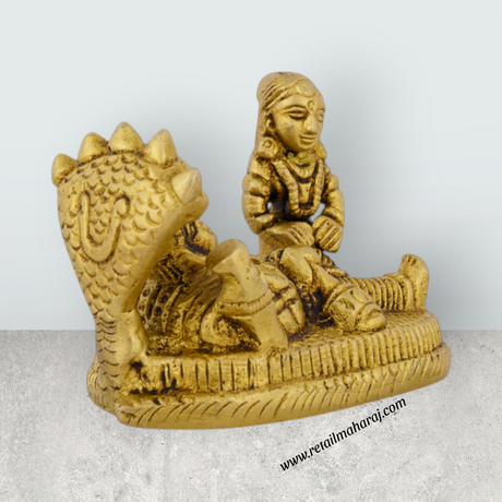 Vishnu Lakshmi Idol With Sheshnag - 2 x 2.5 Inches | Antique Brass Idol/ Laxmi Vishnu Murti for Pooja - Retail Maharaj