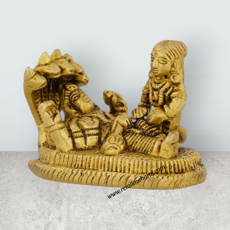 Vishnu Lakshmi Idol With Sheshnag - 2 x 2.5 Inches | Antique Brass Idol/ Laxmi Vishnu Murti for Pooja - Retail Maharaj