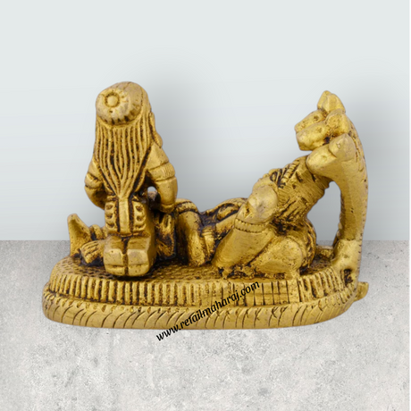 Vishnu Lakshmi Idol With Sheshnag - 2 x 2.5 Inches | Antique Brass Idol/ Laxmi Vishnu Murti for Pooja - Retail Maharaj