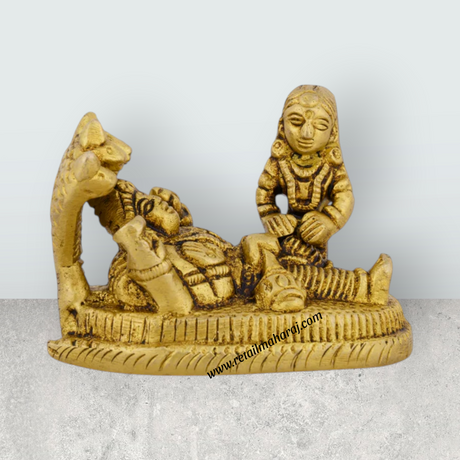Vishnu Lakshmi Idol With Sheshnag - 2 x 2.5 Inches | Antique Brass Idol/ Laxmi Vishnu Murti for Pooja - Retail Maharaj