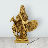 Murugan Statue With Peacock - 3 x 2.5 Inches | Antique Brass Idol/ Kartikeya Statue Standing On Base for Pooja - Retail Maharaj