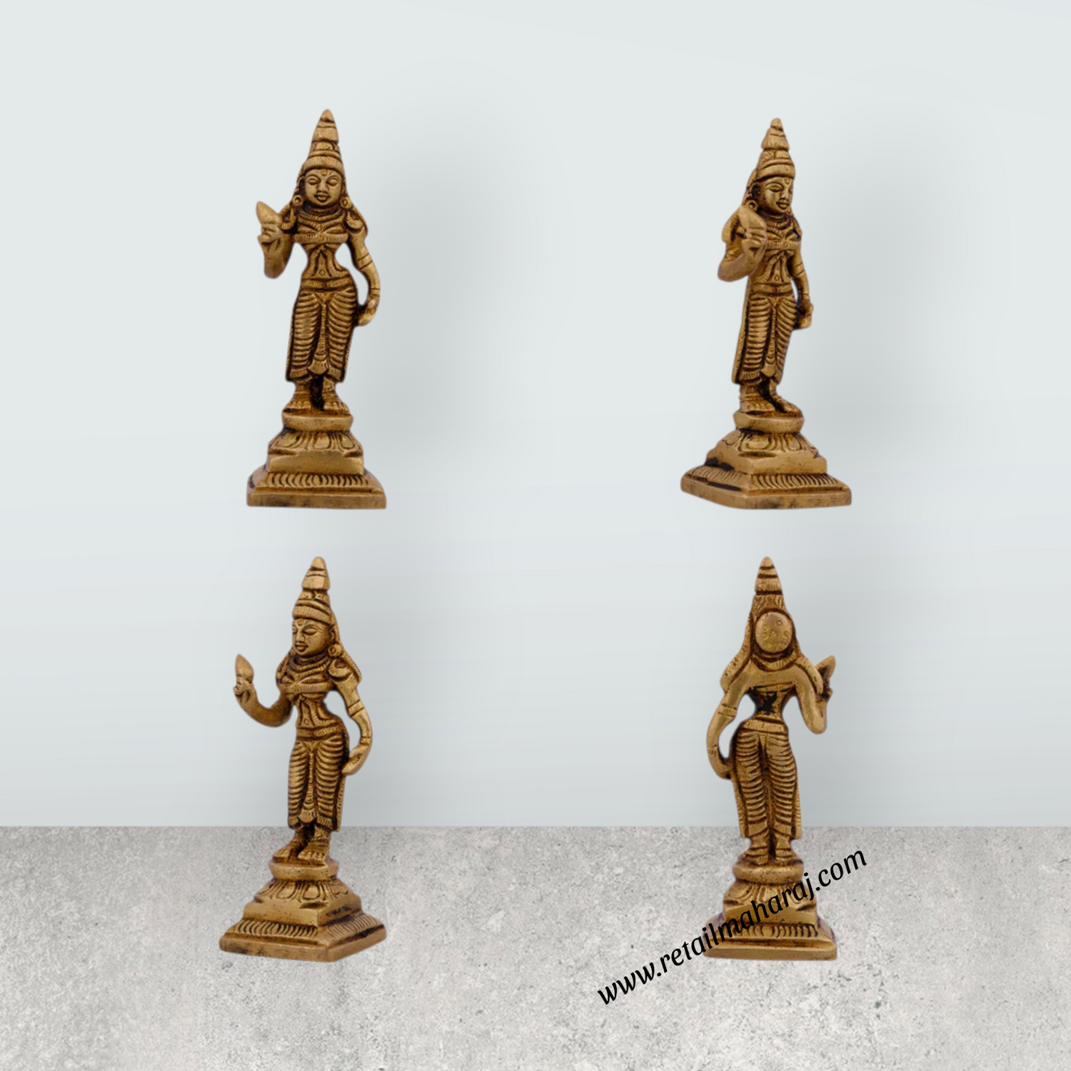 Perumal Sridevi Bhudevi Idol Set - 4 x 1.5 Inches | Antique Brass Idol/ Balaji Murti Sridevi Bhudevi for Pooja