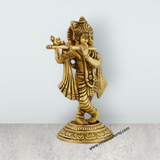Krishna Murti Standing On Base - 6.5 x 3.75 Inches | Antique Brass Idol/ Krishna Statue On Base for Pooja