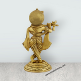 Krishna Murti Standing On Base - 6.5 x 3.75 Inches | Antique Brass Idol/ Krishna Statue On Base for Pooja