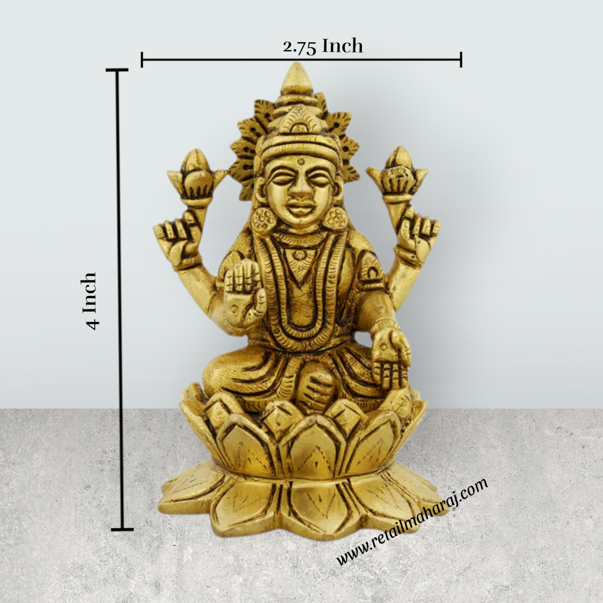 Lakshmi Idol Sitting On Lotus Base - 4 x 2.75 Inches | Antique Polish Laxmi Statue/ Brass Idol for Pooja