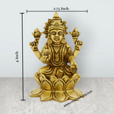Lakshmi Idol Sitting On Lotus Base - 4 x 2.75 Inches | Antique Polish Laxmi Statue/ Brass Idol for Pooja
