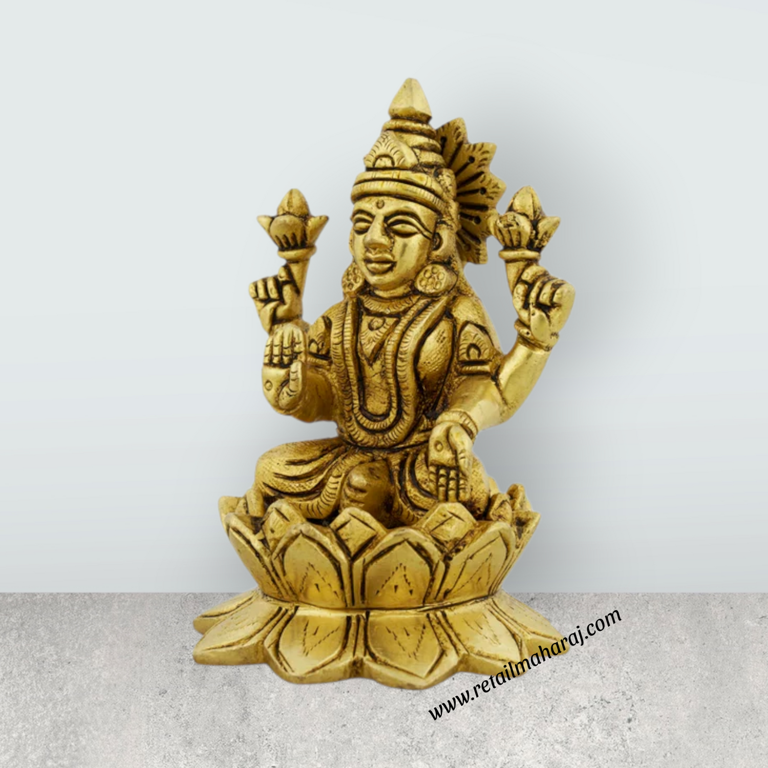 Lakshmi Idol Sitting On Lotus Base - 4 x 2.75 Inches | Antique Polish Laxmi Statue/ Brass Idol for Pooja