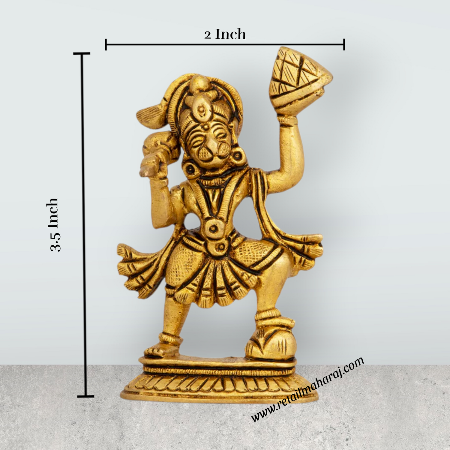 Anjaneya Statue Lifting Sanjeevi - 3.5 x 2 Inches | Antique Brass Idol/Hanuman Statue Standing On Base for Pooja