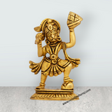 Anjaneya Statue Lifting Sanjeevi - 3.5 x 2 Inches | Antique Brass Idol/Hanuman Statue Standing On Base for Pooja