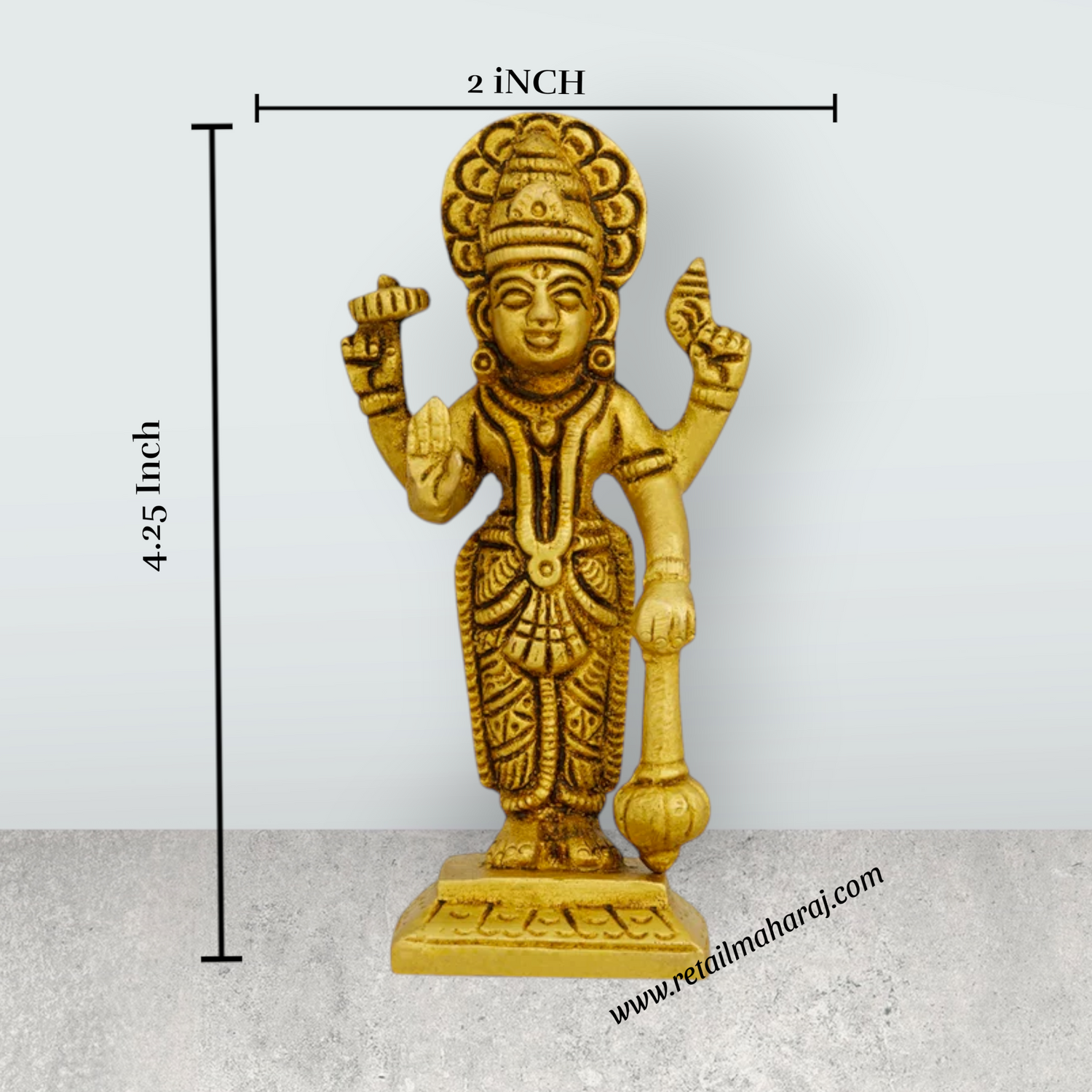 Vishnu Murti Standing On Base - 4.25 x 2 Inches | Antique Brass Idol/ Vishnu Idol for Worship