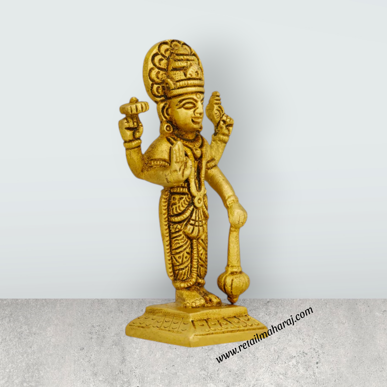 Vishnu Murti Standing On Base - 4.25 x 2 Inches | Antique Brass Idol/ Vishnu Idol for Worship
