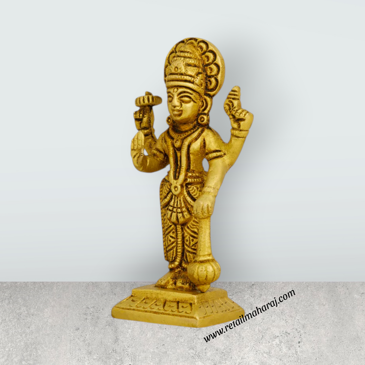 Vishnu Murti Standing On Base - 4.25 x 2 Inches | Antique Brass Idol/ Vishnu Idol for Worship