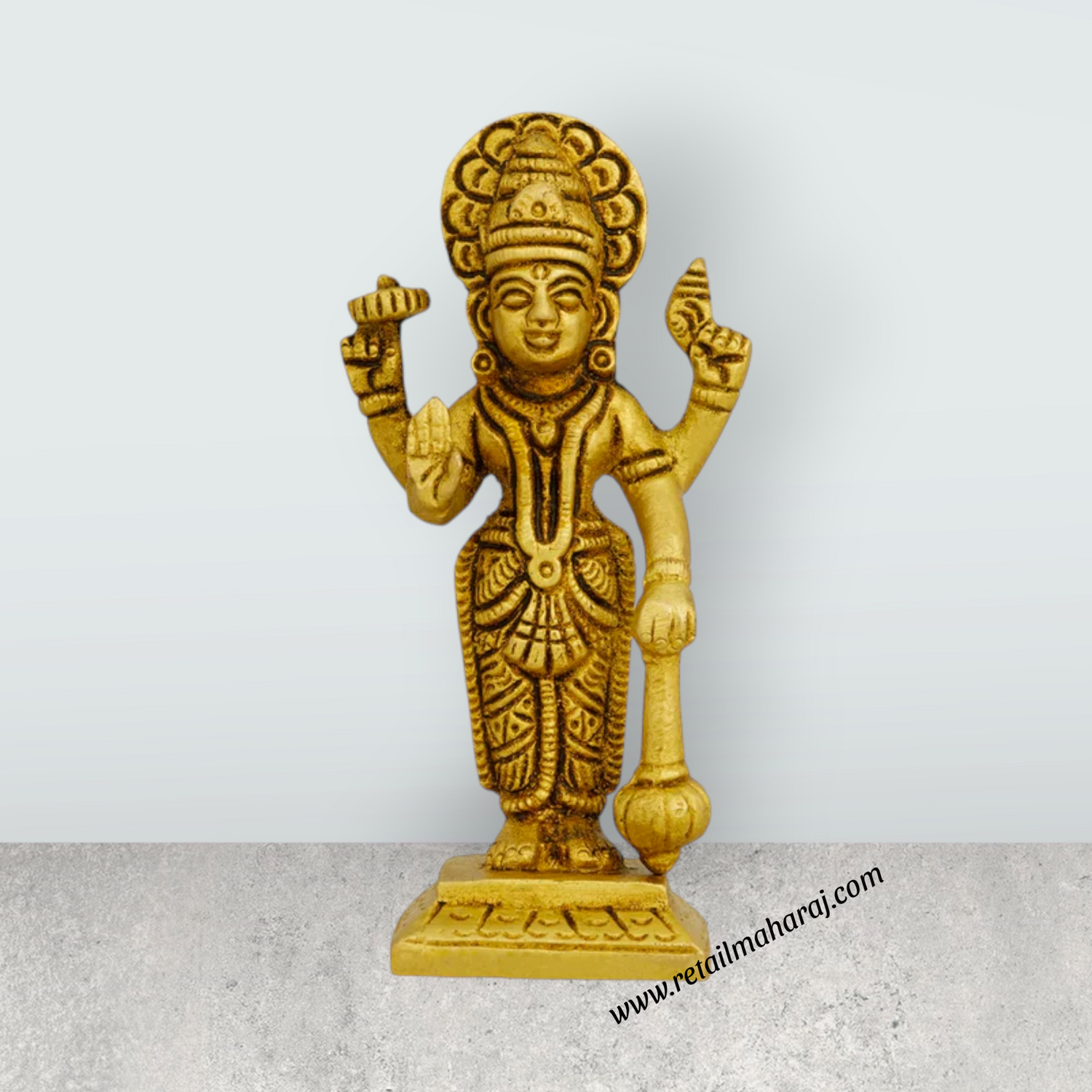 Vishnu Murti Standing On Base - 4.25 x 2 Inches | Antique Brass Idol/ Vishnu Idol for Worship