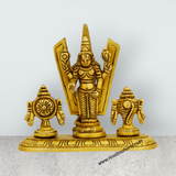 Balaji Shankh Chakra With Namam - 3.5 x 4 Inches | Antique Brass Idol/ Vishnu Murti With Base for Worship