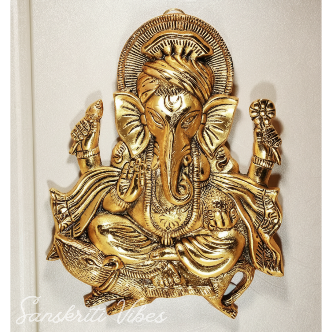 Metal Ganesha Ji Statue Decorative Showpiece – Handcrafted Ganpati Idol for Home Decor & Auspicious Gifting (Glossy Finish, Made in India)