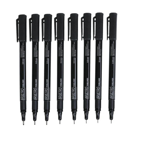 Brustro Professional Pigment Fineliner Set of 8 Black Ink for Technical Drawing - Retail Maharaj