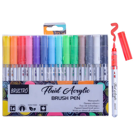 BRUSTRO Fluid Acrylic Brush Pen Set of 14 - Retail Maharaj