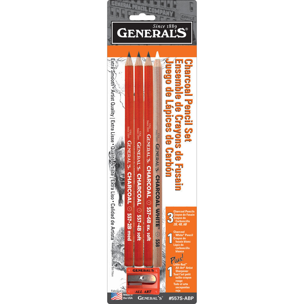 General’s Charcoal Pencil Set with Little Red All Art Sharpener - Retail Maharaj