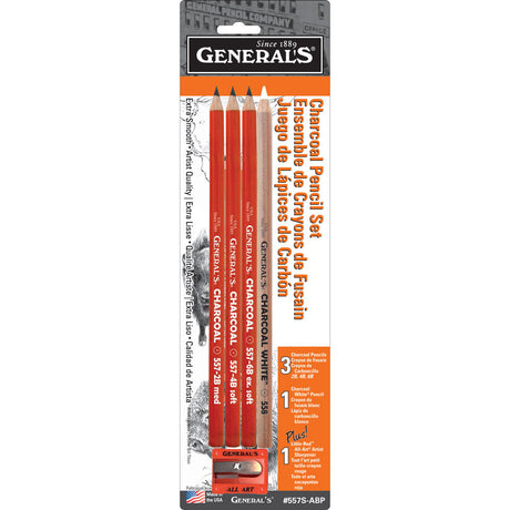General’s Charcoal Pencil Set with Little Red All Art Sharpener - Retail Maharaj