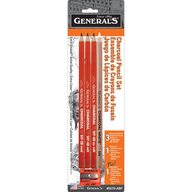 General’s Charcoal Pencil Set with Little Red All Art Sharpener - Retail Maharaj