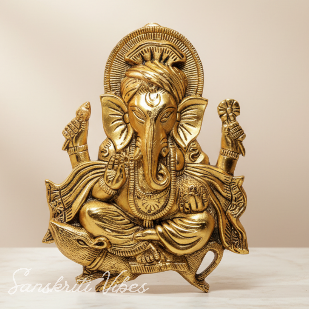 Metal Ganesha Ji Statue Decorative Showpiece – Handcrafted Ganpati Idol for Home Decor & Auspicious Gifting (Glossy Finish, Made in India)
