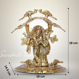 Radha Krishna Standing Playing Flute Under Tree – Metal Idol Statue with Gold Antique Finish by Sanskriti Vibes | Pooja & Home Decor - Retail Maharaj