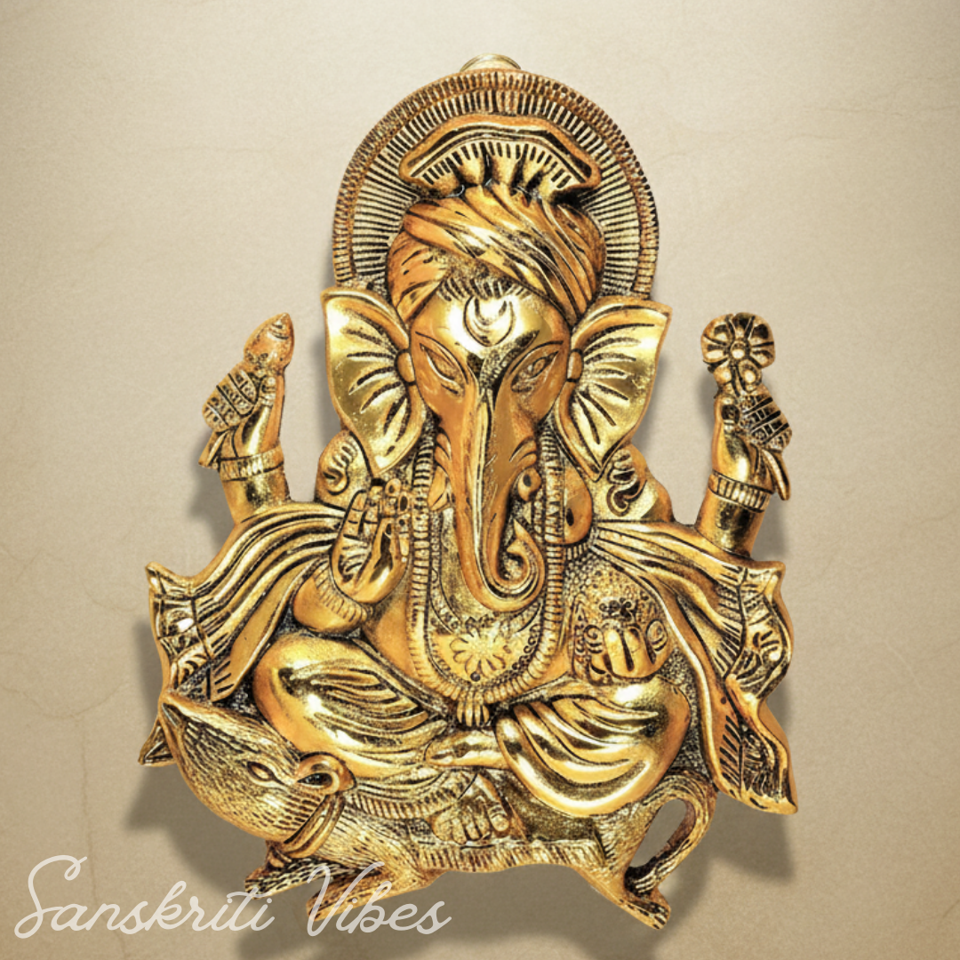 Metal Ganesha Ji Statue Decorative Showpiece – Handcrafted Ganpati Idol for Home Decor & Auspicious Gifting (Glossy Finish, Made in India)