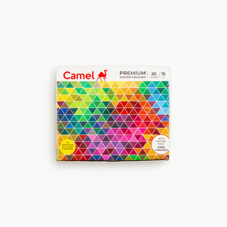 Camel Premium Poster Colours Assorted Pack of 20 Shades in 15ml with Brushes - Retail Maharaj