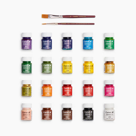 Camel Premium Poster Colours Assorted Pack of 20 Shades in 15ml with Brushes - Retail Maharaj