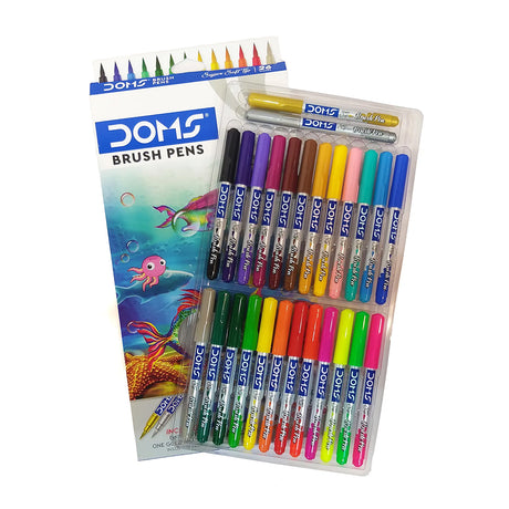 Doms Water-Based Brush Pens Colour Set 14 and 26 Shades with Silver and Gold - Retail Maharaj