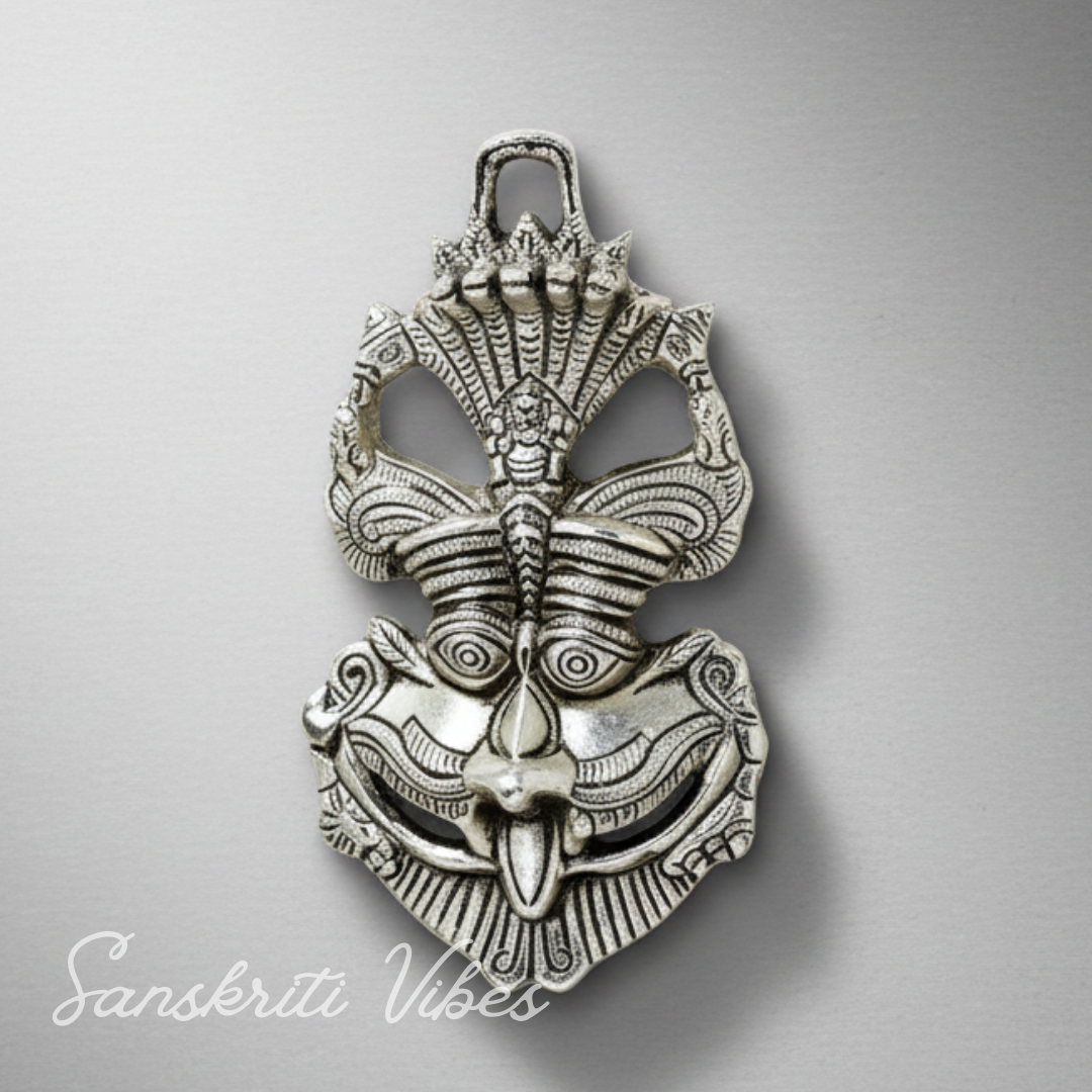 Metal Feng Shui Vastu Nazar Battu Wall Hanging with Naag Ganesha Suraksha Kawach Mask for Evil Eye Protection (Glossy Finish, Metal, Made in India)
