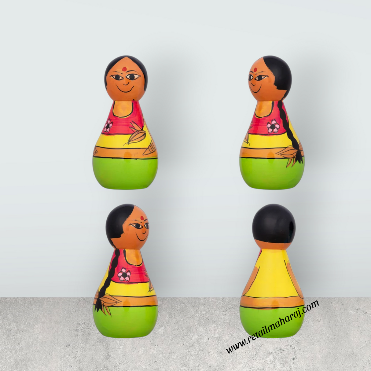 Radha Krishna Murti Pair - 4 x 2 Inches | 2 Pcs/ Wood Sculpture/ Painted Wooden Statue for Home - Retail Maharaj