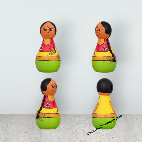 Radha Krishna Murti Pair - 4 x 2 Inches | 2 Pcs/ Wood Sculpture/ Painted Wooden Statue for Home - Retail Maharaj