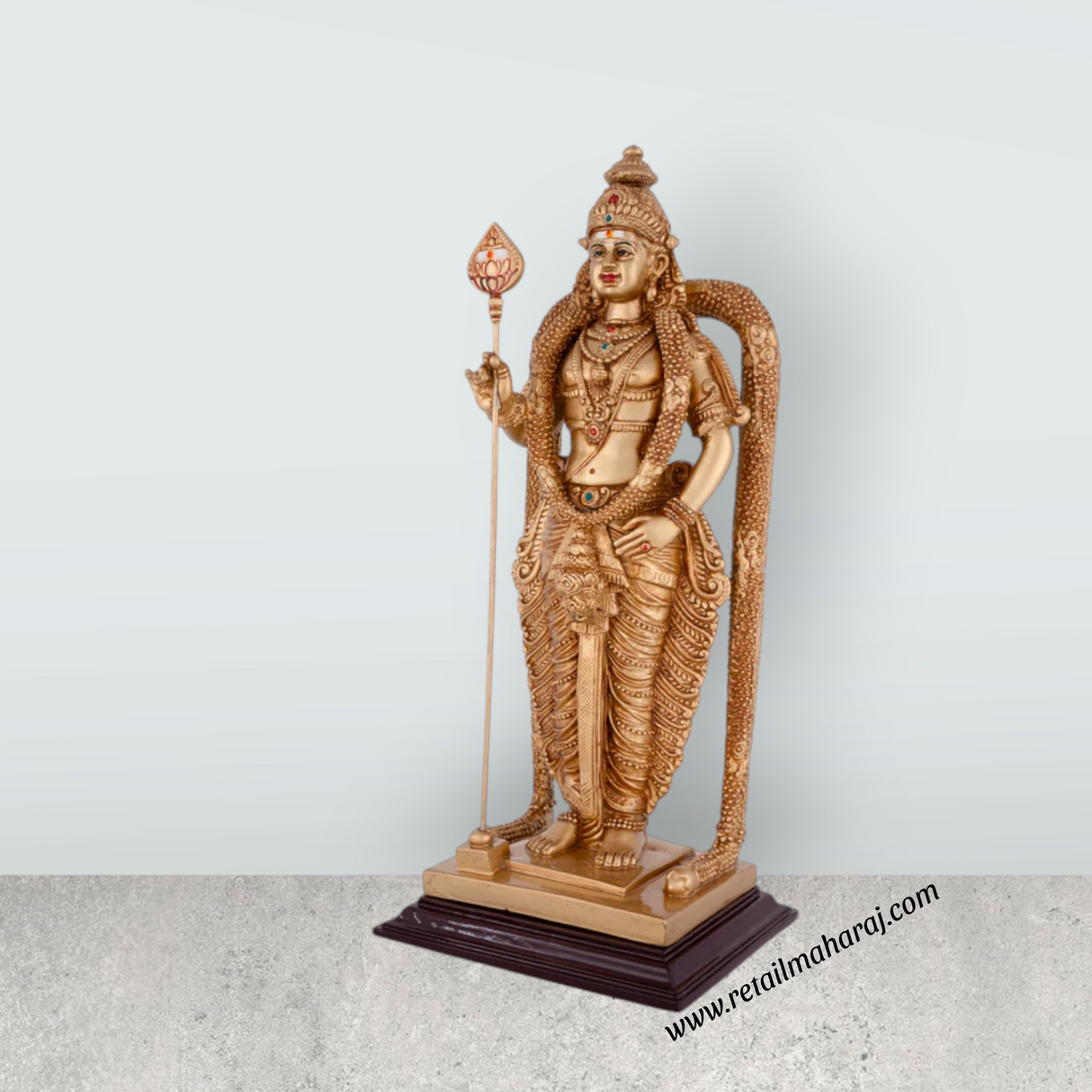 Murugan Statue - 12 x 5.5 Inches | Resin Standing Kartikeya Statue for Pooja - Retail Maharaj