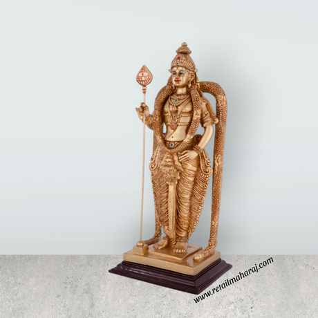 Murugan Statue - 12 x 5.5 Inches | Resin Standing Kartikeya Statue for Pooja - Retail Maharaj