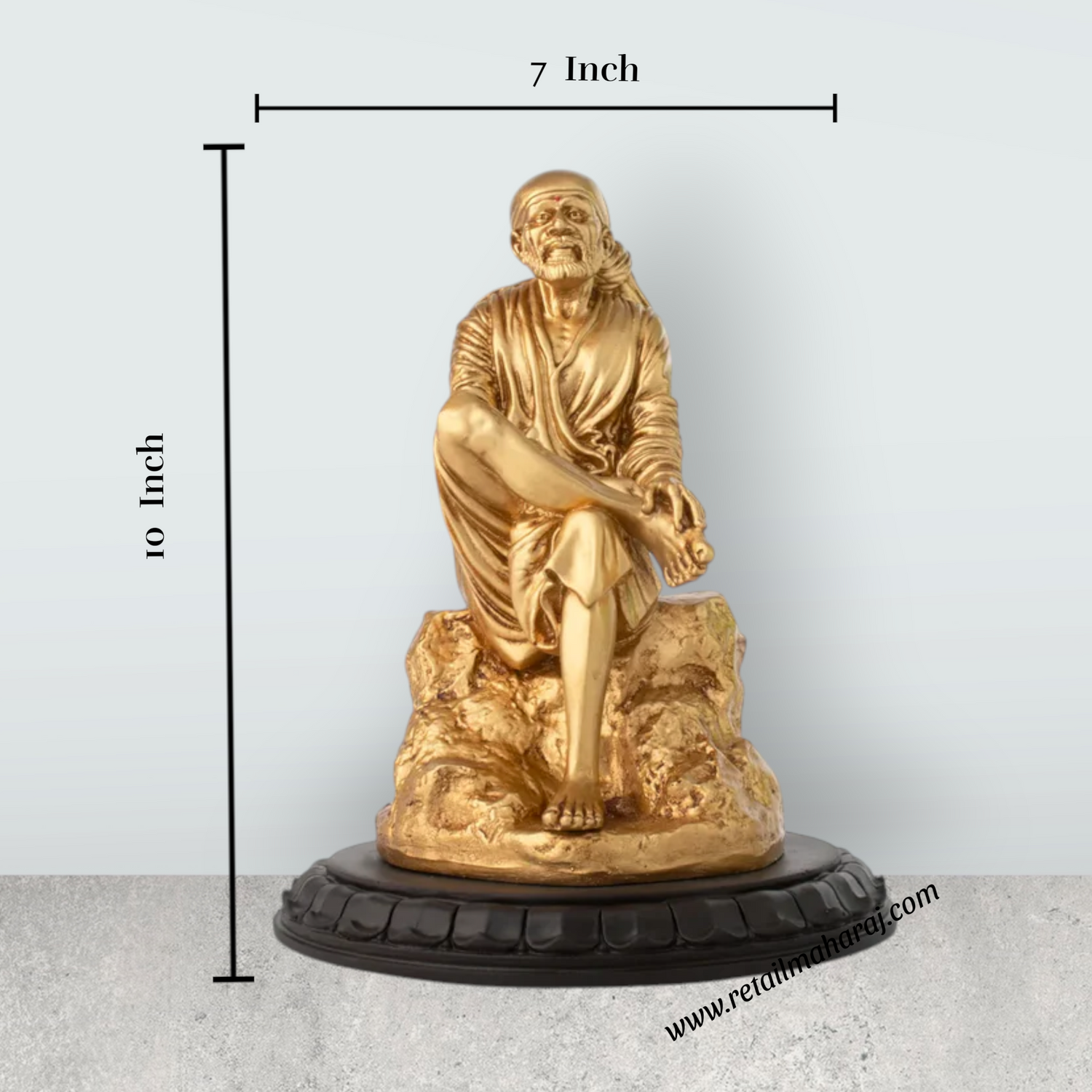 Saibaba Statue – 10 x 7 Inches | Shirdi Sai Baba Idol/ Gold Polish Saibaba Idol for Pooja