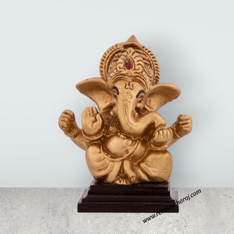 Ganesh Murti With Base - 3 x 2.5 Inches | Resin Ganpati Murti / Sitting Vinayaka Statue for Pooja - Retail Maharaj
