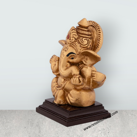 Ganesh Murti With Base - 3 x 2.5 Inches | Resin Ganpati Murti / Sitting Vinayaka Statue for Pooja - Retail Maharaj