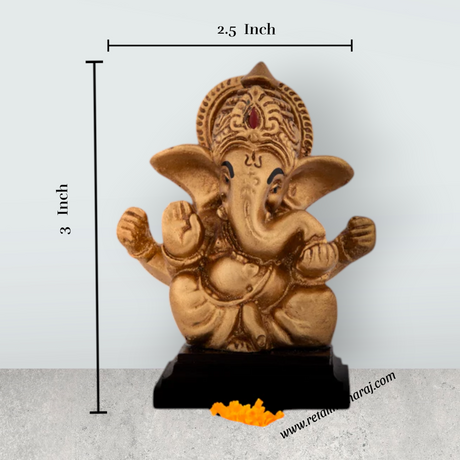 Ganesh Murti With Base - 3 x 2.5 Inches | Resin Ganpati Murti / Sitting Vinayaka Statue for Pooja - Retail Maharaj