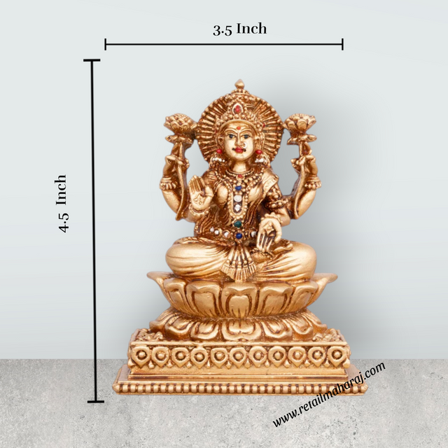 Laxmi Murti - 4.5 x 3.5 Inches | Gold Polish Laxmi Statue/ Resin Idol for Pooja - Retail Maharaj